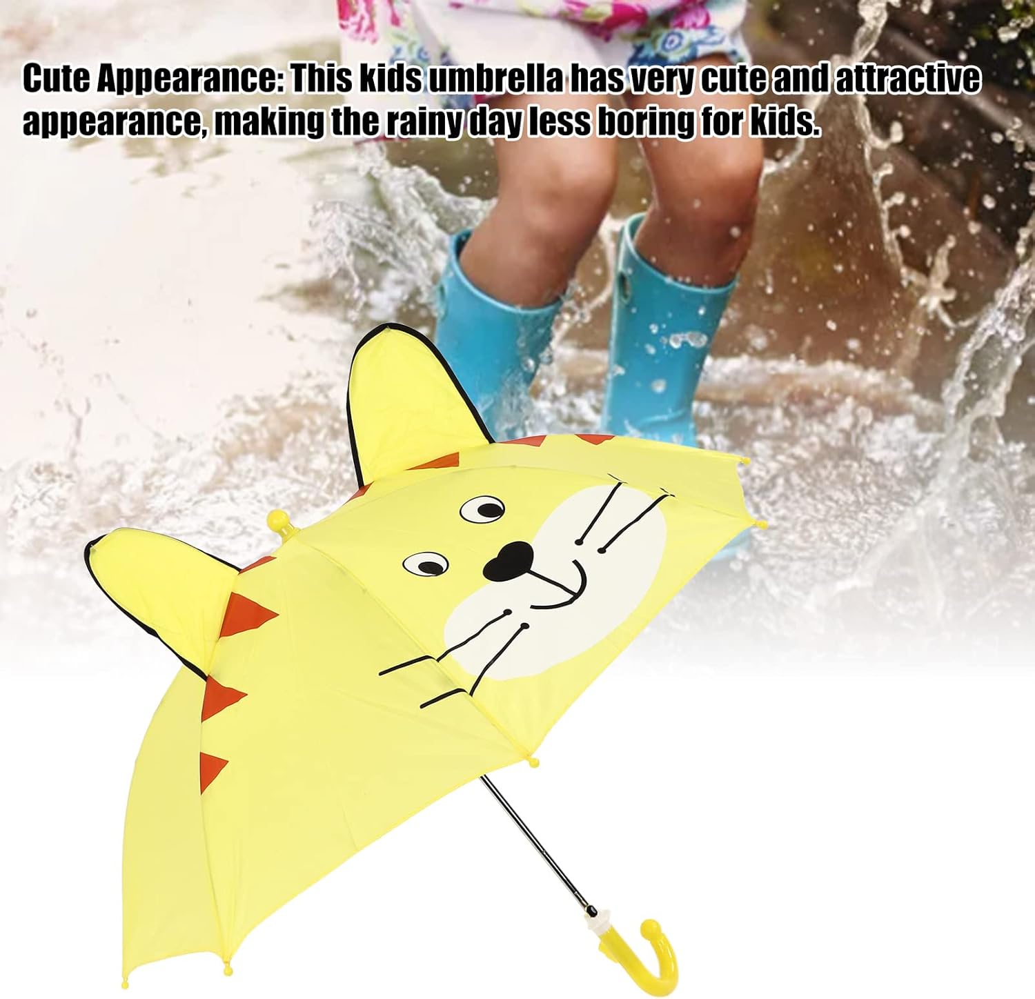 LIZEALUCKY Kid Umbrella with Curved Handle Lovely Cartoon Animal Easy Operation Light Weight Girls Umbrella Easy Hanging for Raining Clear Day