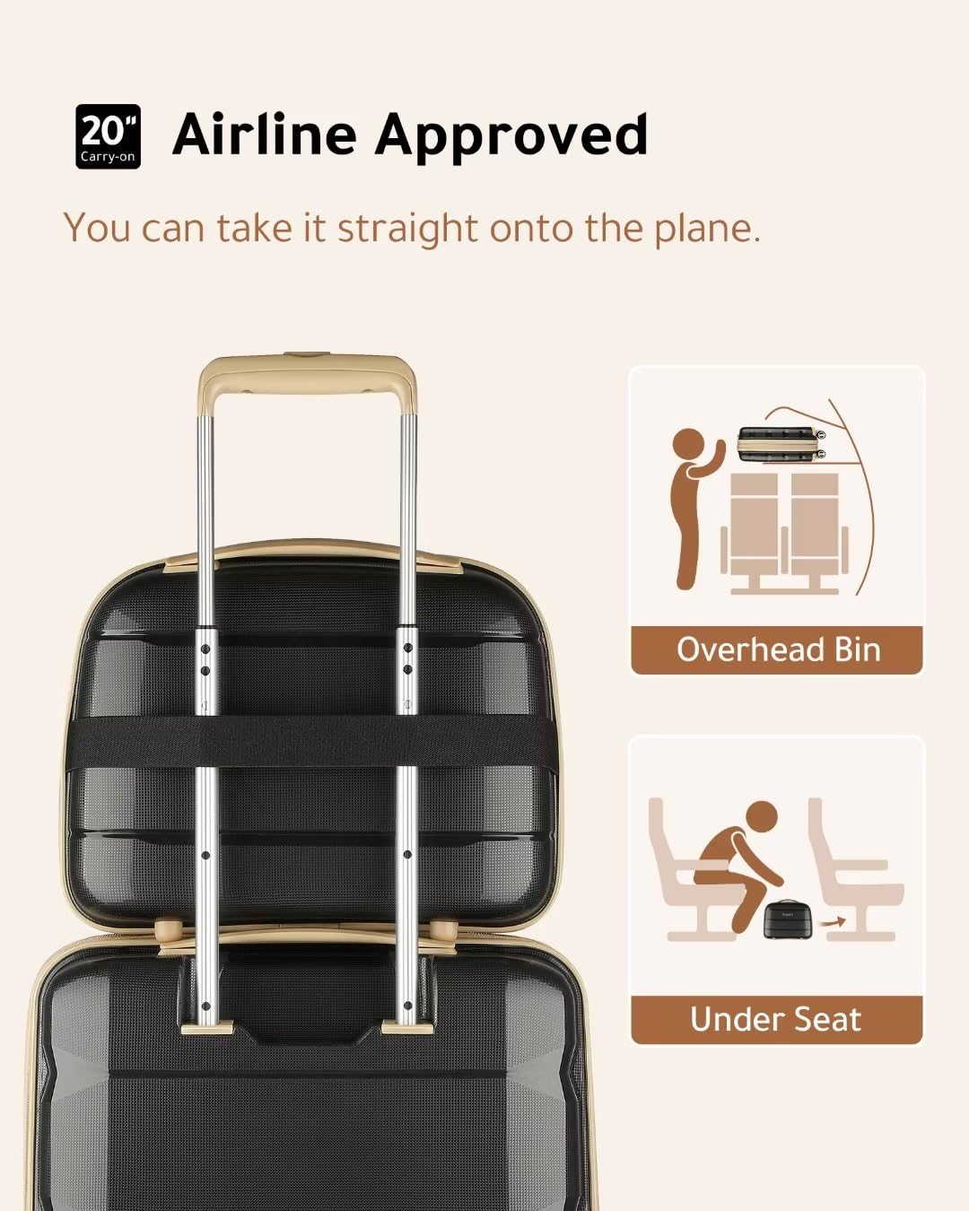 LUGGEX Black Carry On Luggage with Spinner Wheels, PP Lightweight Suitcase with 14 Inch Case, Expandable Luggage 2 Piece