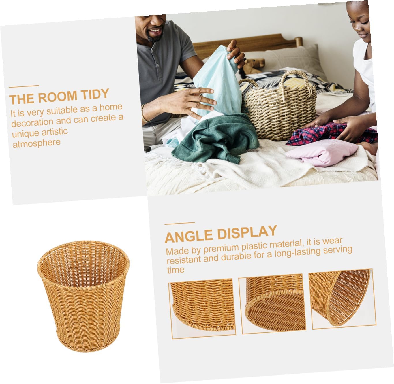 1PC Woven Storage Basket for Living Room Decorative Plastic Sundries Basket with Natural Rattan Look Multiuse Container for Home Organization for Household Storage Needs