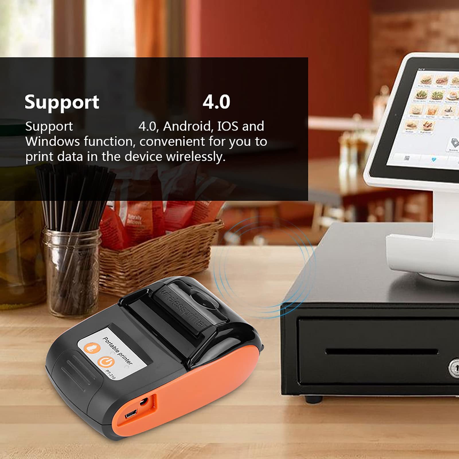 Annadue Imprimante de Reçus Thermique Portable sans Fil Bluetooth 58 mm Mini USB POS iOS Android Orange