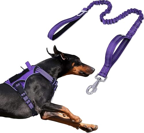 BUMBIN Arnés para perros grandes sin tirones, arnés táctico para perro, con asa, arnés de chaleco ajustable para perro, correa elástica de 6 pies