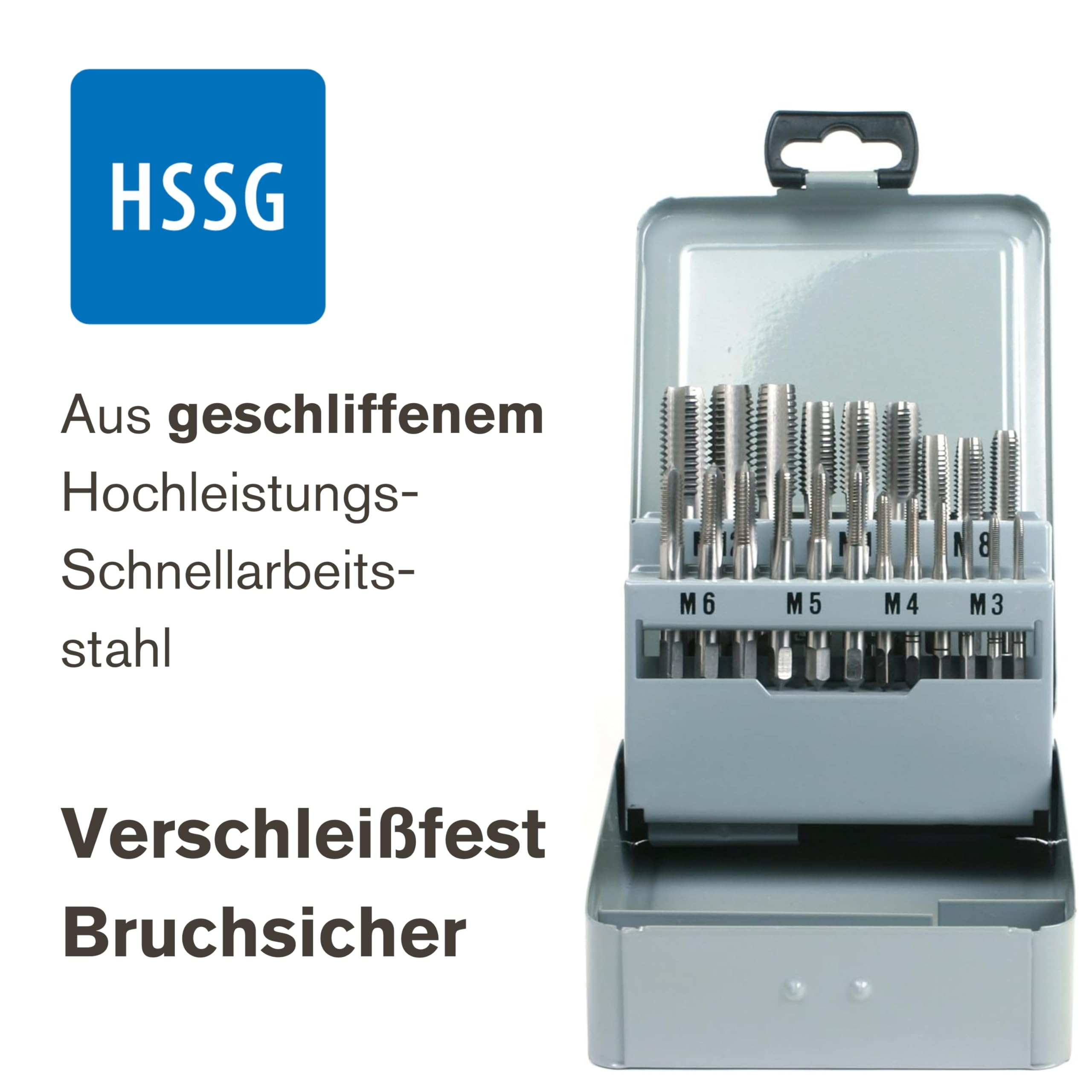 GSR Profi Gewindebohrer Set HSSG | Gewindeschneidsatz | 21tlg | Metrisch | M3-M12 | Gewindeschneider Handgewindebohrer Satz