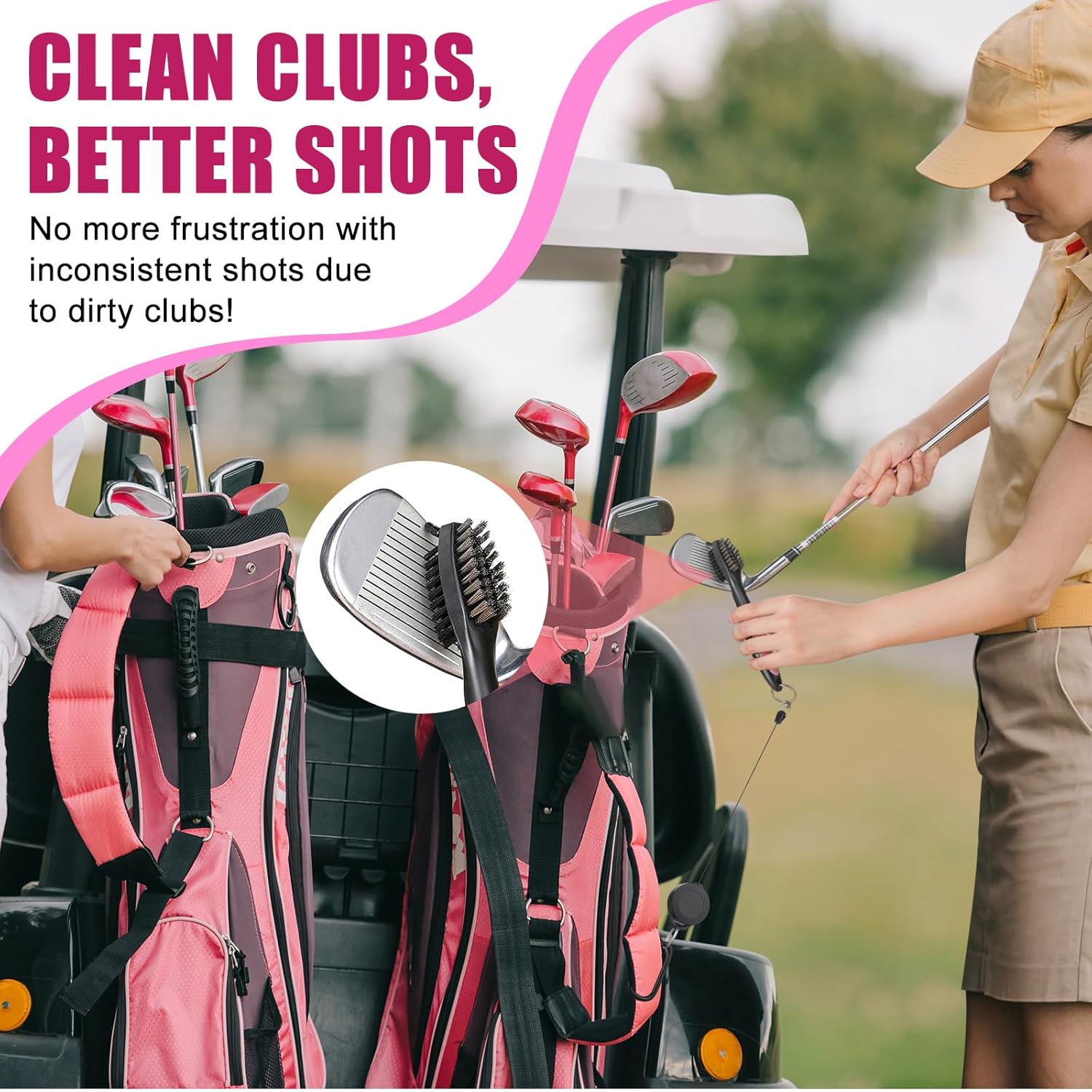 21 Pcs Christmas Pink Golf Accessories Kit Include Woman Golf Towel Balls Tees Cleaner Brush Divot Tool Retractable Clip Bag Pens Hat Clips Timepiece Scriber Gifts for Women Mother's Gift - Image 5