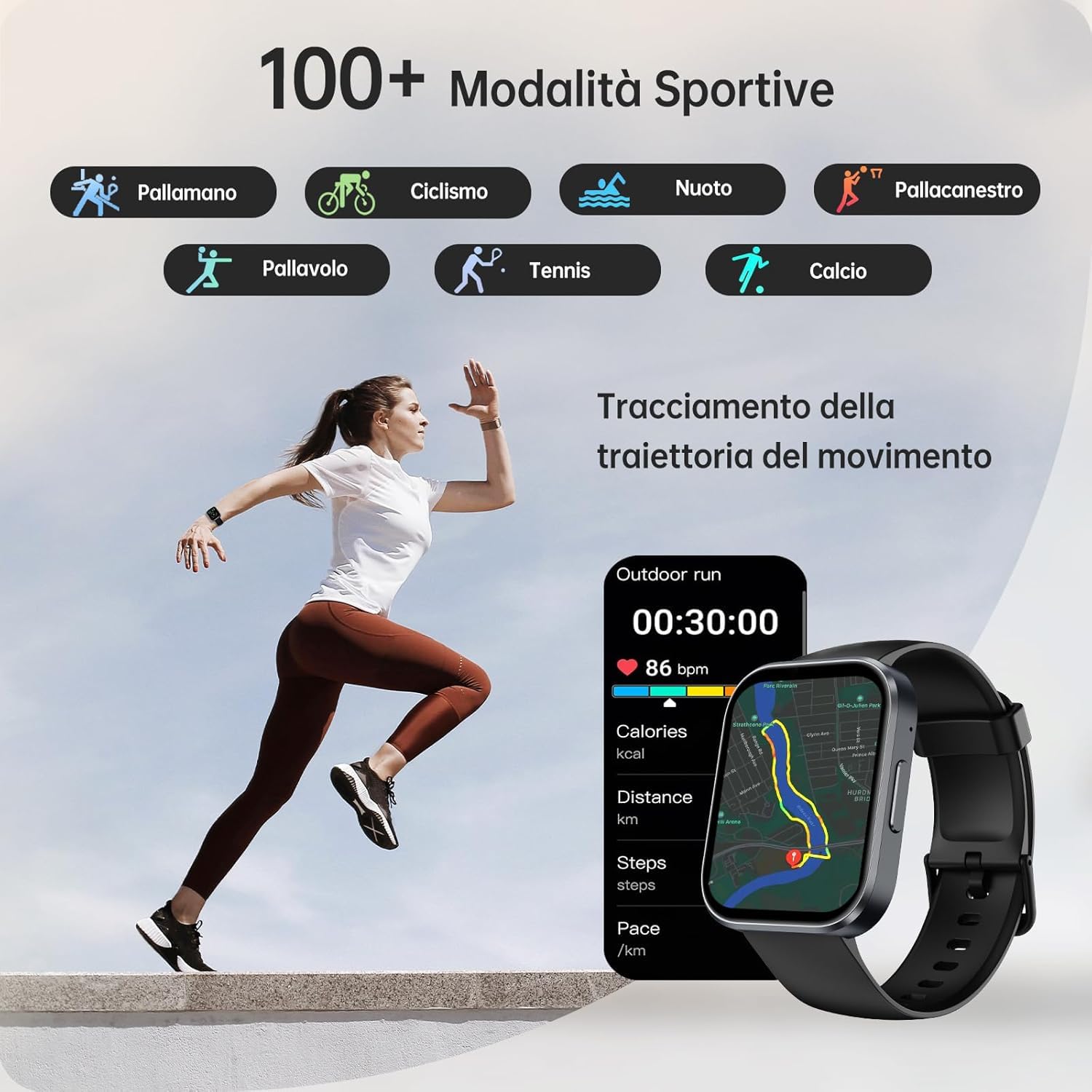 OBA OUKITEL BT103 Smartwatch unisex 1.91" 100+ Modalità Sport Contapassi/Sonno/Cardiofrequenzimetro, Fitness Tracker per iOS Android