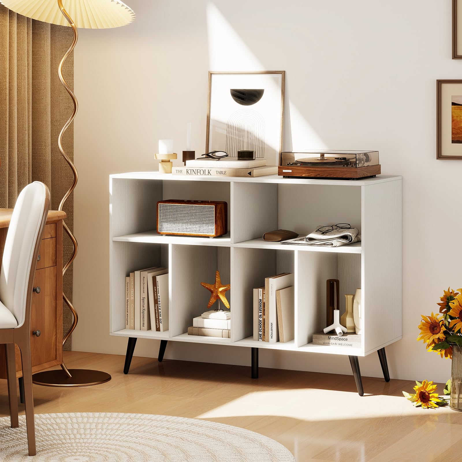COSTWAY Plattenspielerständer 3-stufig, Plattenspielerschrank mit Vinyl-Aufbewahrungsregalen, Schallplatten-Aufbewahrungstisch, Vinyl-Aufbewahrungshalter für Wohnzimmer, Musikzimmer (Weiß)