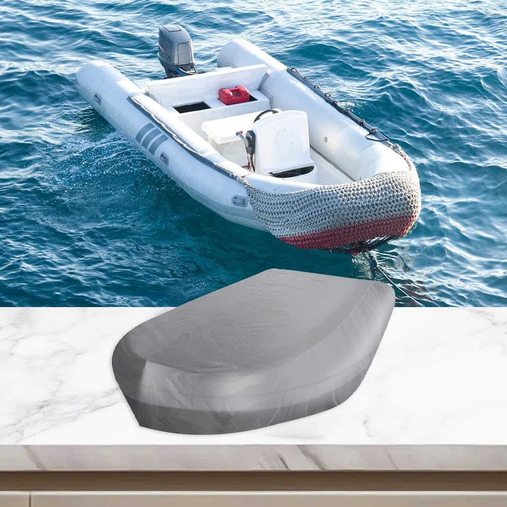 Telo di copertura per barca gonfiabile in tessuto di bue 210D, impermeabile, resistente ai raggi UV, con coulisse regolabile, per riporre oggetti all'aperto e piscina, grigio (420 x 210 x 46 cm)