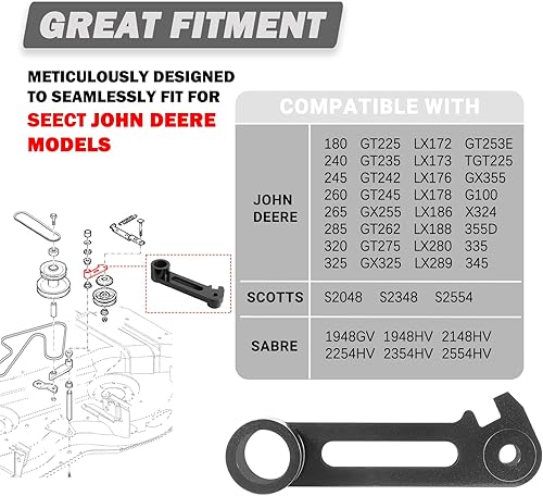 Miniatura 4 de Camoo M143350 - Brazo loco de polea de cubierta para John DeereScottsSabre Select cortacésped con cubierta 48C 54C - Actualización OEM