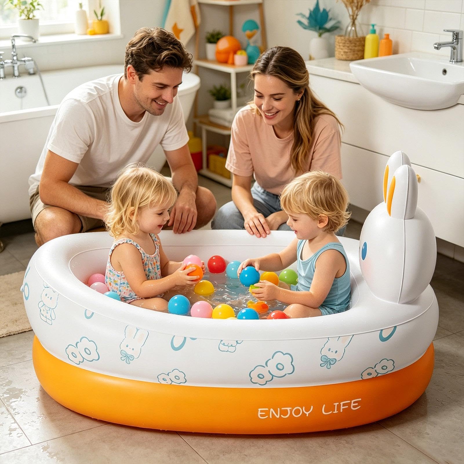 Piccola Piscina per Bambini | Divertente Pieghevole Dinosauro Coniglio - Piscina Estiva Per Bambini E Tana Palline | Da Interno ed Esterno, Bagno, Terrazzo, Balcone, Giardino, Acquatico, Viaggi,