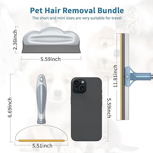 Miniatura 6 de 3 herramientas de eliminación de pelo de mascotas, altura ajustable y cabezal controlable, rastrillo de alfombra para eliminación de pelo de