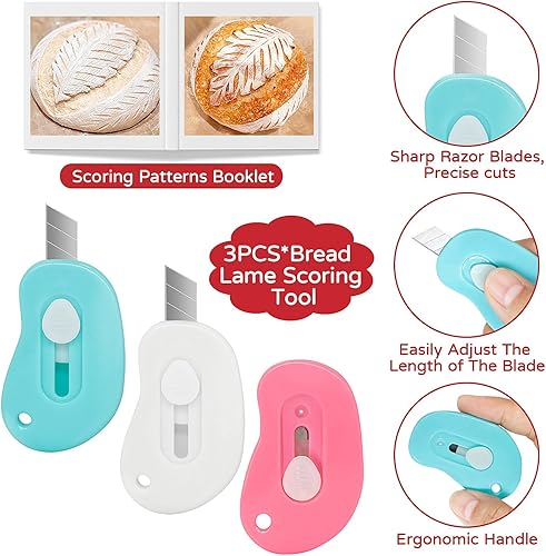Miniatura 4 de Herramienta de puntuación de masa coja de pan de 3 piezas, herramienta de puntuación coja de masa madre, herramienta de afeitar para cortar masa de