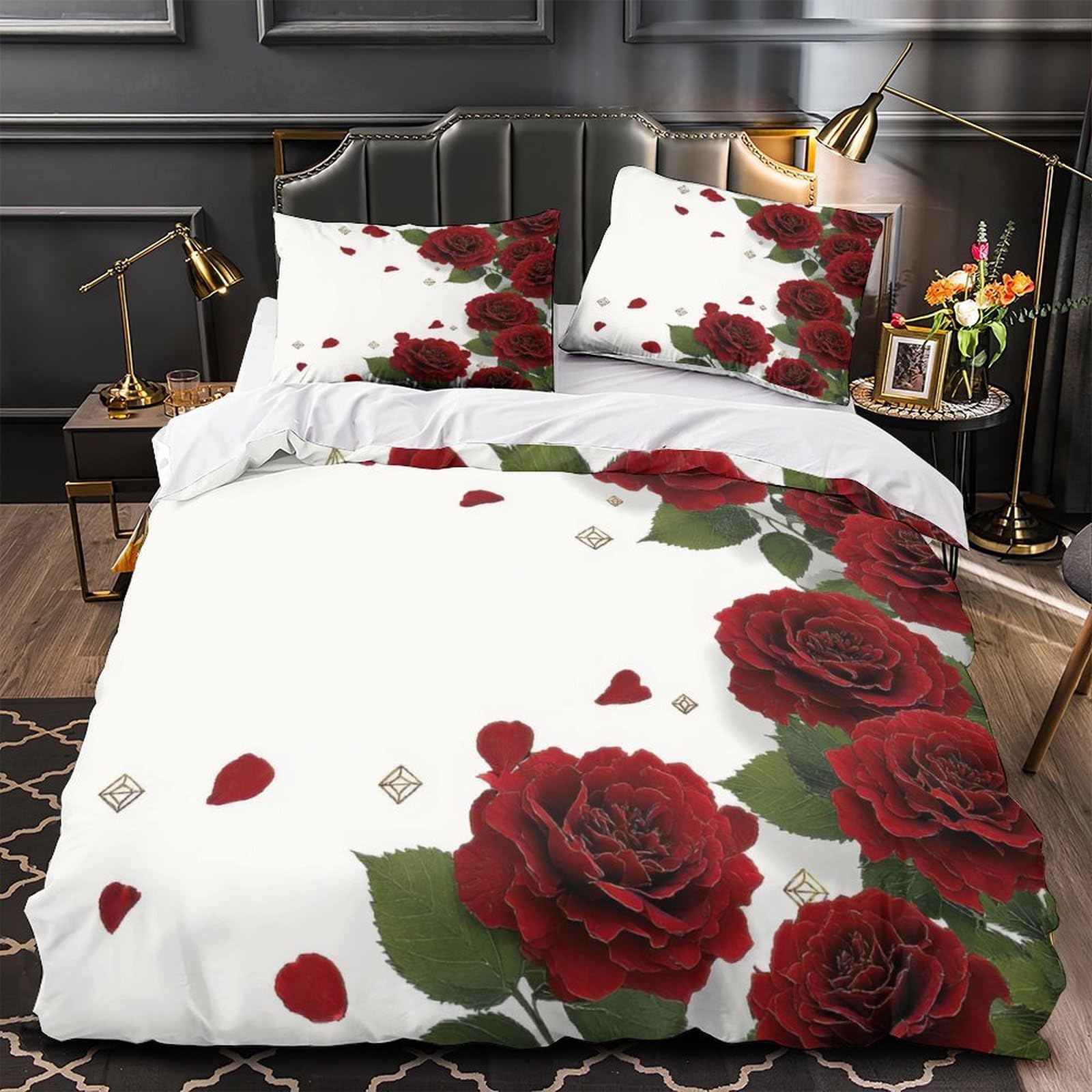 Housse de couette roses rouges 220x240cm en microfibre 3D