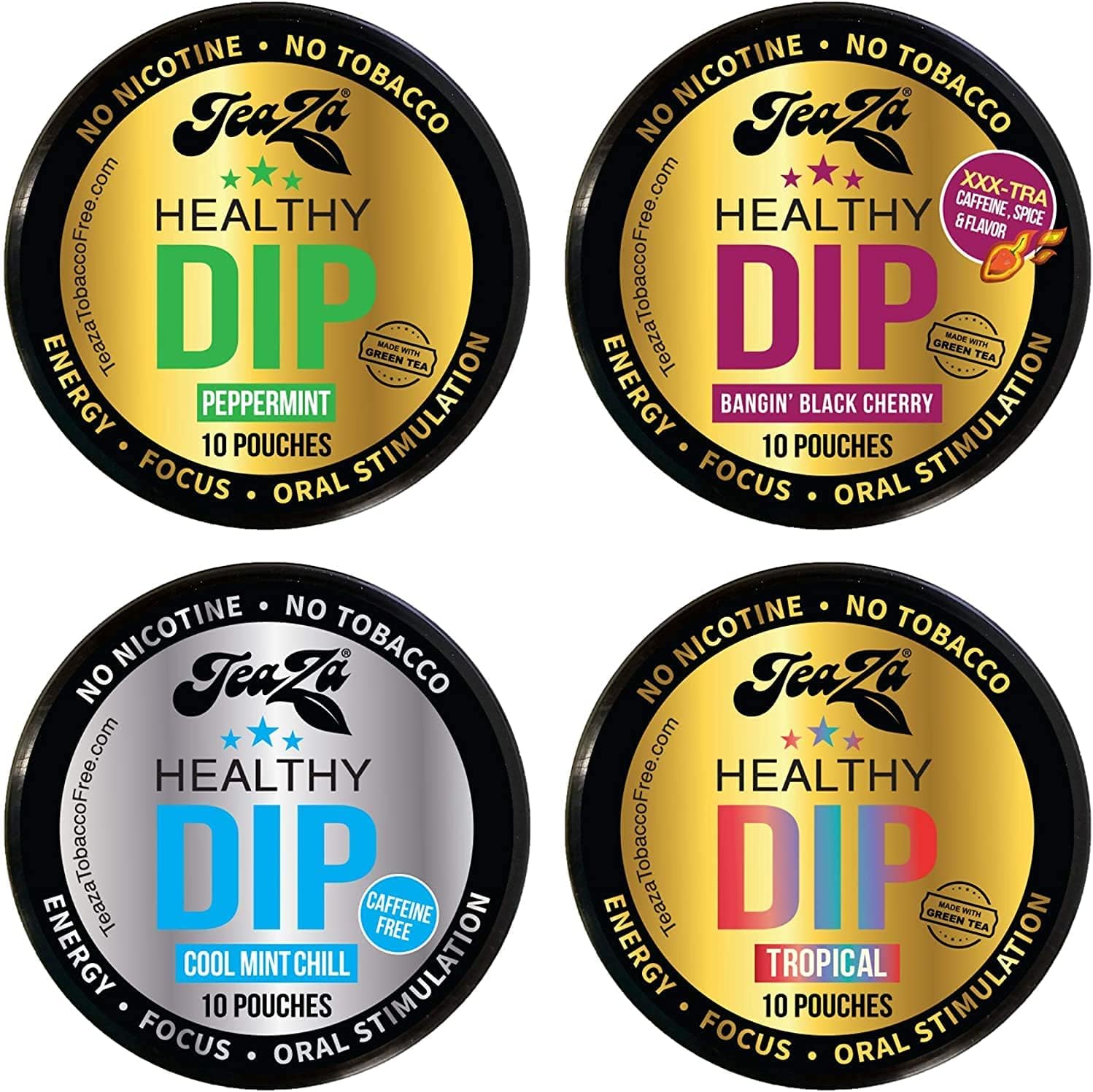 NEW Teaza Herbal Energy Pouch Mixed Peppermint-Tropical-Chill-Banging Black Cherry by TeaZa
