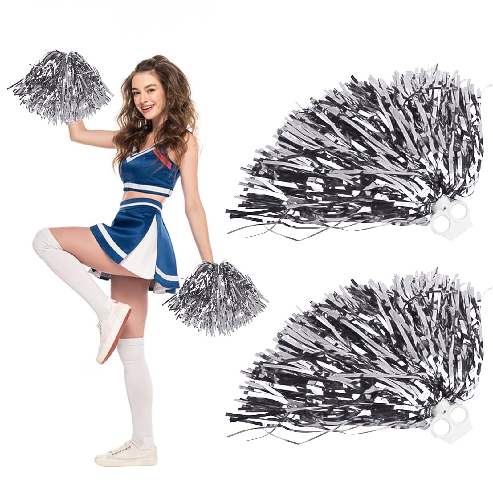 Pompones de Animadora 2 Piezas con Mango, Pompones Deportivos Cheerleading para Eventos Deportivos
