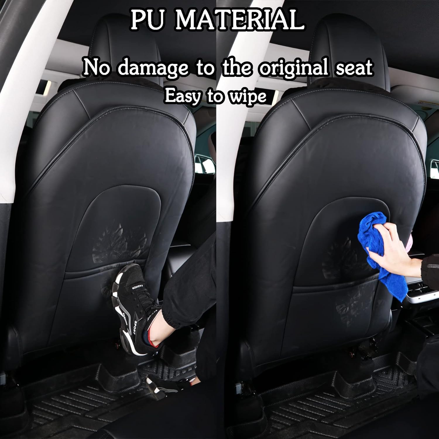 for Tesla Model Y 3 S X (Juniper & Highland Included) Seat Back Kick Protectors for Kids Kick Mats Leather Back Seat Cover Protect from Mud, Stains, Scratches, Set of 2 for Tesla Accessories