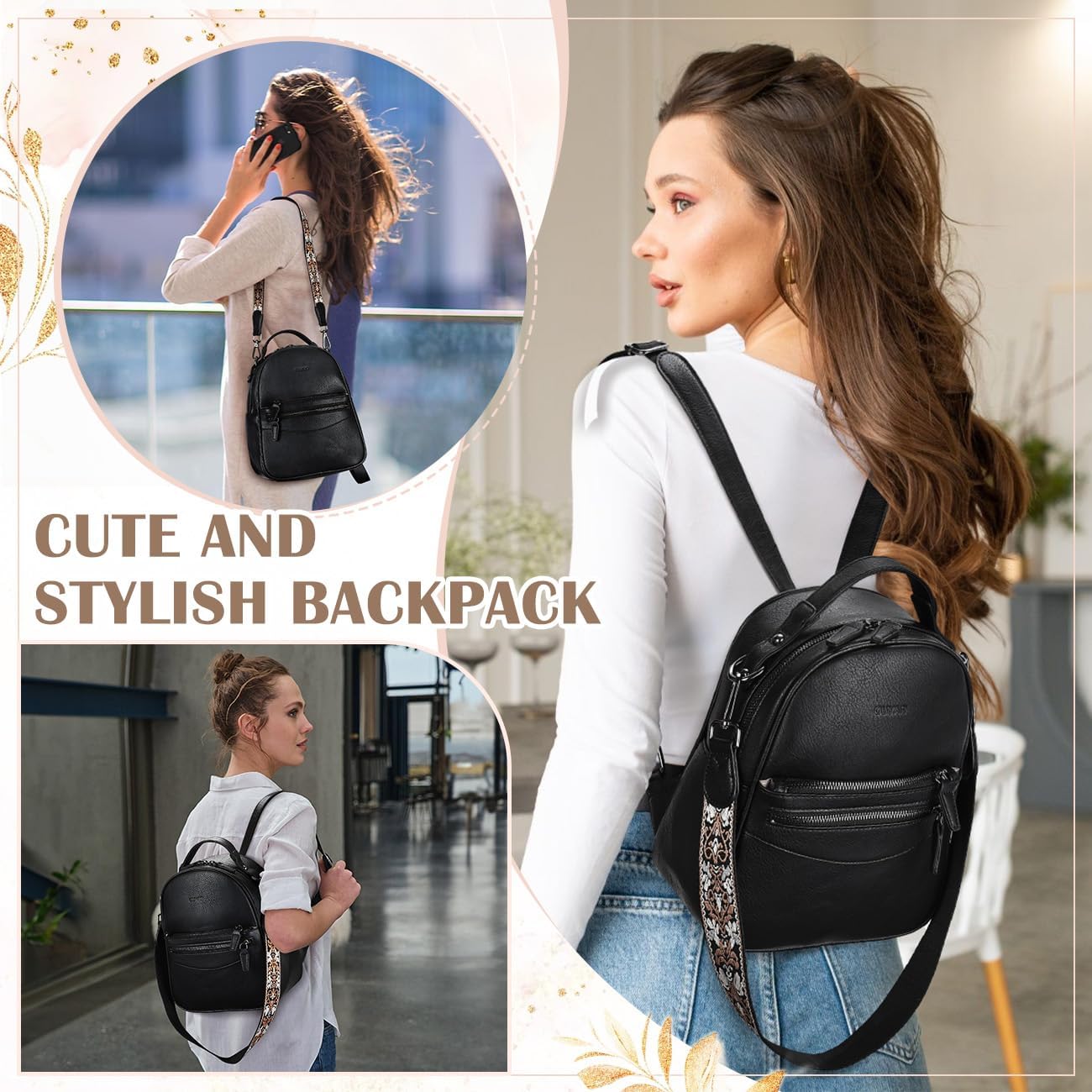 RAVUO Mini Backpack for Women, Small Leather Backpack Purse Fashion Handbag Convertible Ladies Trendy Shoulder Bag for Work,Travel,Black - Image 6