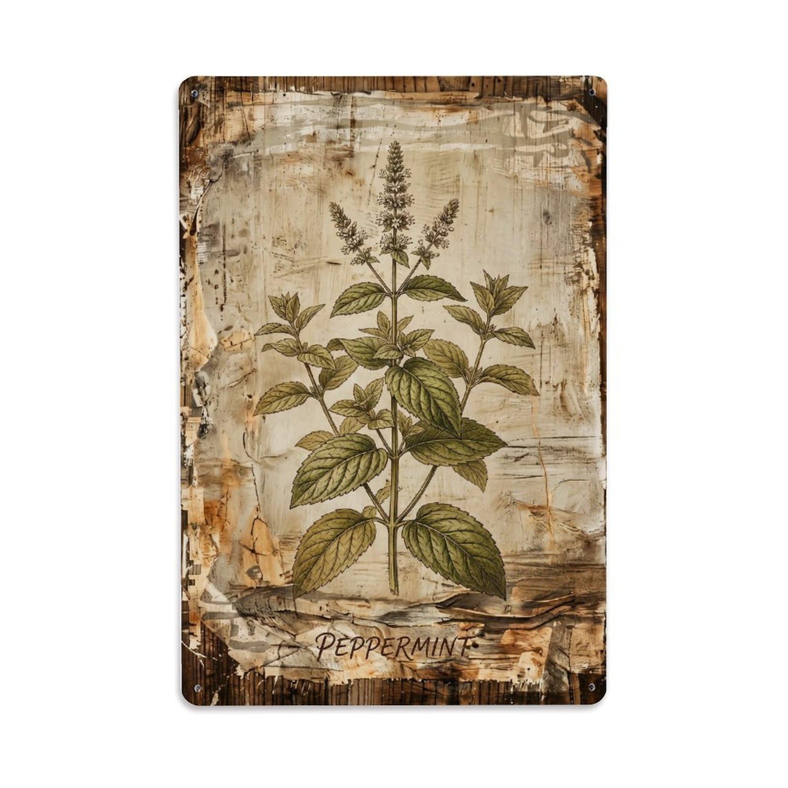 Fqnyr Style Peppermint Botanical 1 Metal Tin Sign Plaque Wall Decor For Cafe, Club Bar, Office, Home Garden Metal Poster 8X12inch