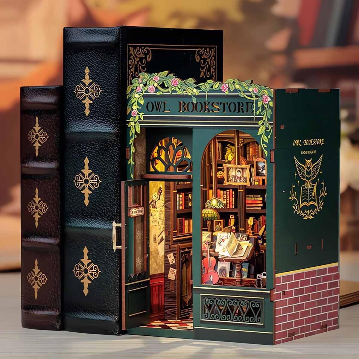 Hands Craft DIY Miniature Kit Book Nook - Owl Bookstore | Enchanting Nocturnal Library | Whimsical Design, Vintage Charm | Cozy Bookshelf Decor | Wonderful Gift for Book & Owl Lovers