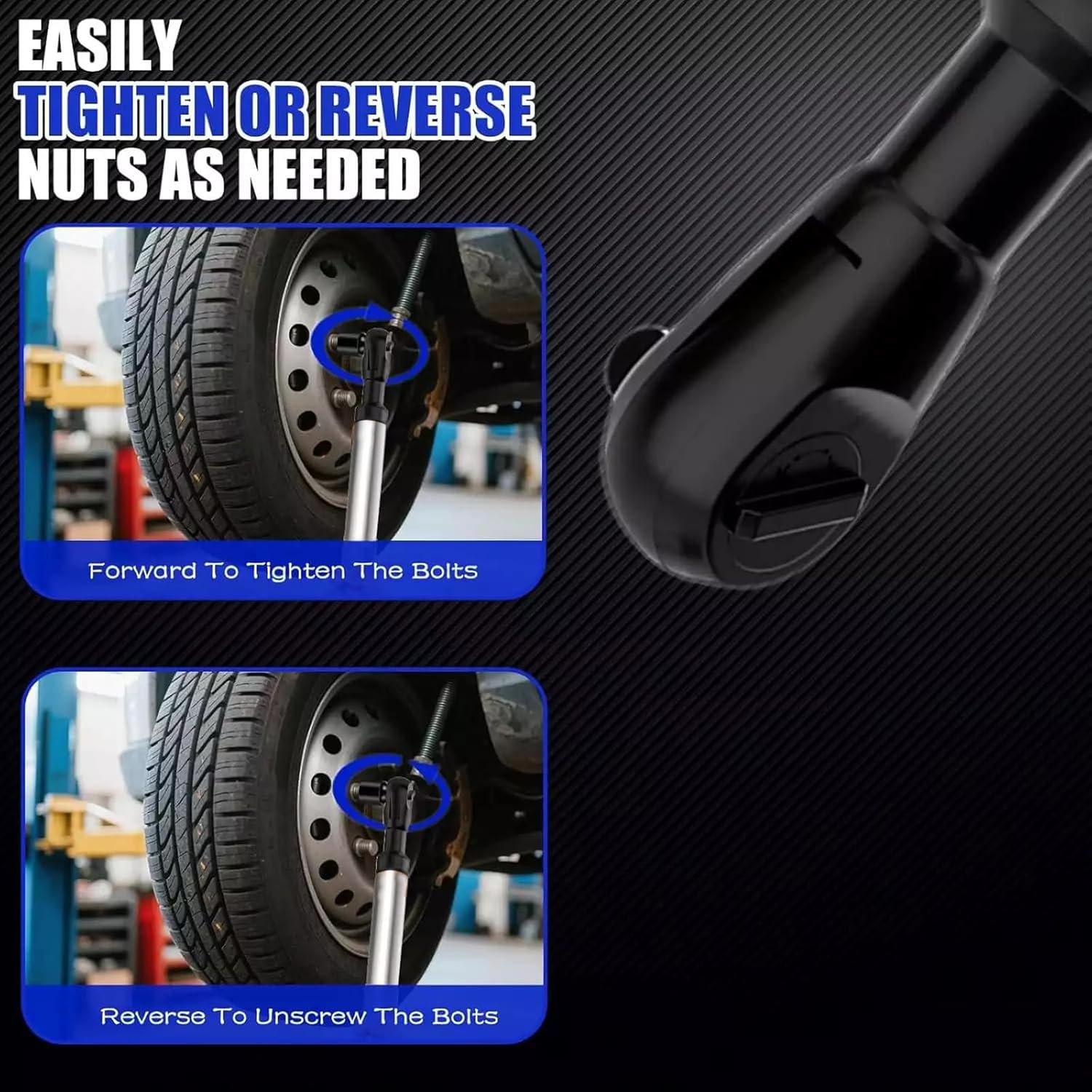 1/2" Offset Extension Wrench Impact for Electric Drill with 3/8" & 1/4" Adapters set , Universal Offset Extension Wrench Set, 17-Inch Heavy Duty with 5 Adapters, Forward/Reverse Switch for Automotive