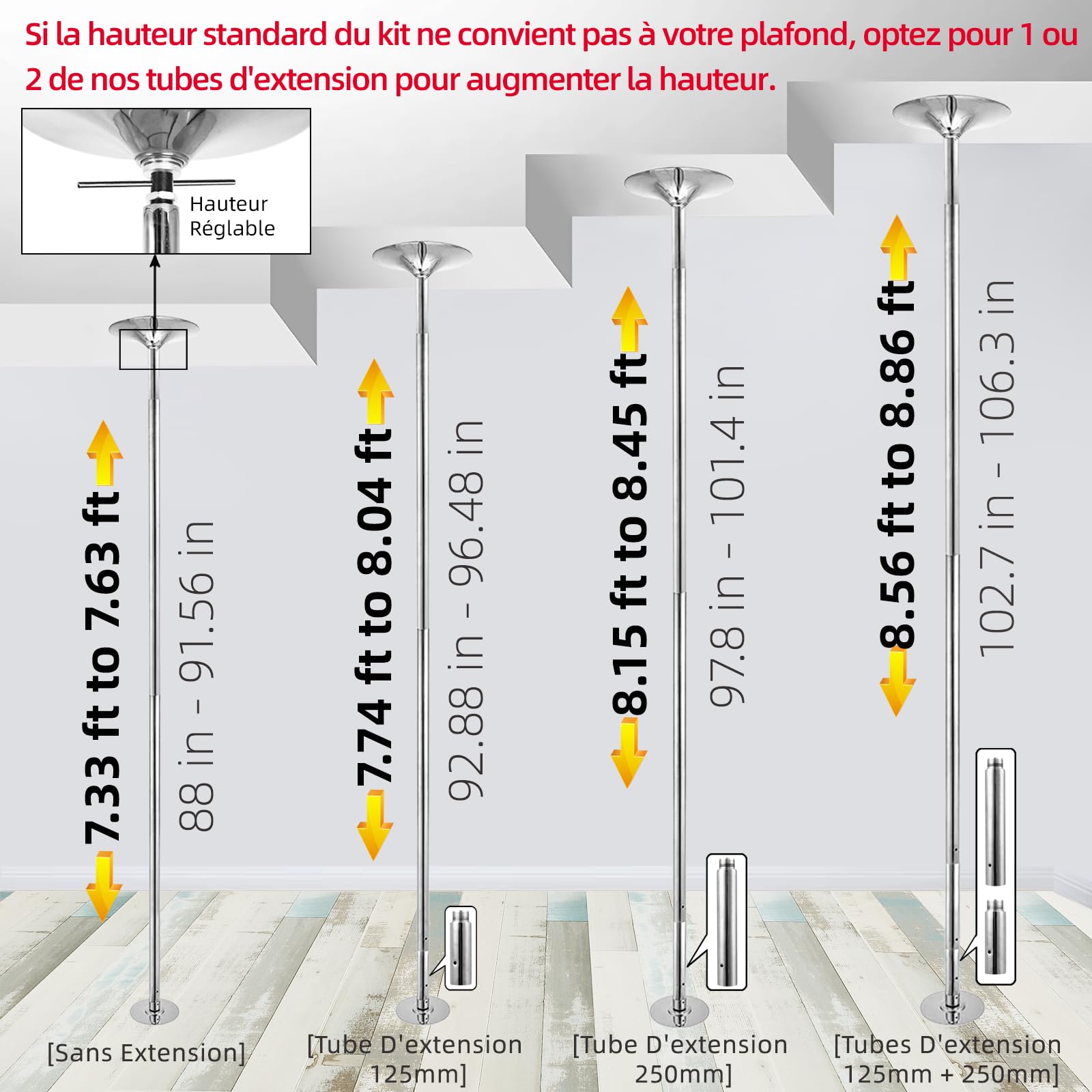 PRIOR FITNESS Palo Pole Dance da Casa - Kit Pole Dance-Asta da Ballo da 45 mm da 2,35 a 2,74 m, Regolabile in Aaltezza, 2 modalità: Rotante/Statica, Portata Fino a 200 kg…