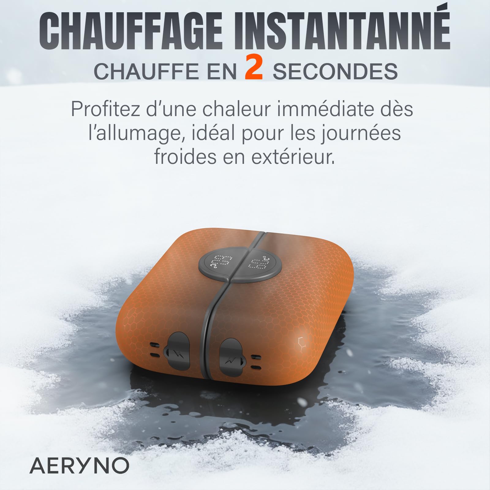 Chauffe-Main Rechargeable 6000mAh, écran Affichage LED, 4 Niveaux de Chaleur, Design Compact & élégant, USB-C, Chauffe Rapide, Ideal Voyage, Hiver et Cadeau - AERYNO