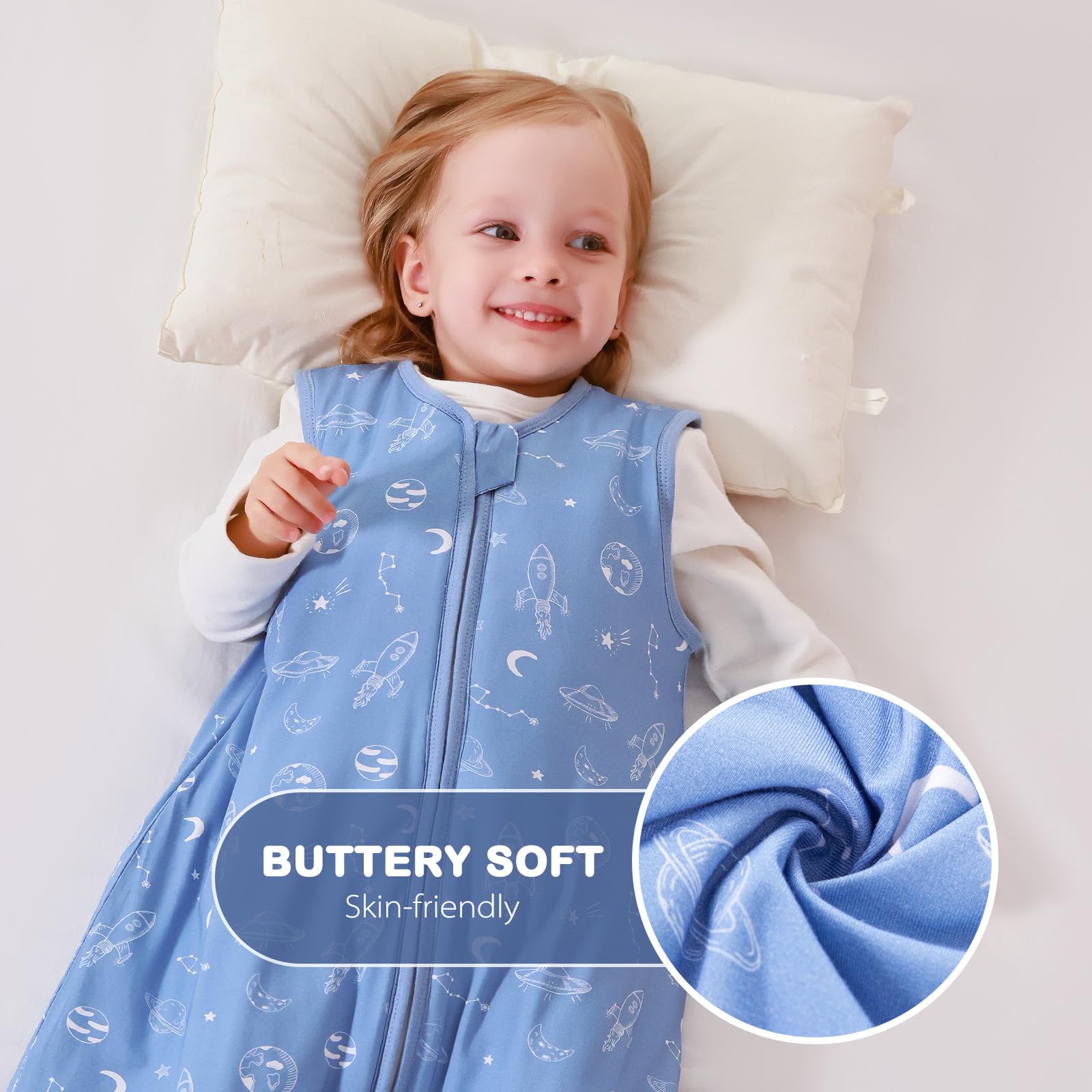 ToyaTec Baby Sleeping Bag with feet Super soft Rayon Made from Bamboo,Children's Bamboo fiber Sleeping Bag 2.5 Tog Autumn Winter Sleeping Blanket(Blue,L) - Image 4