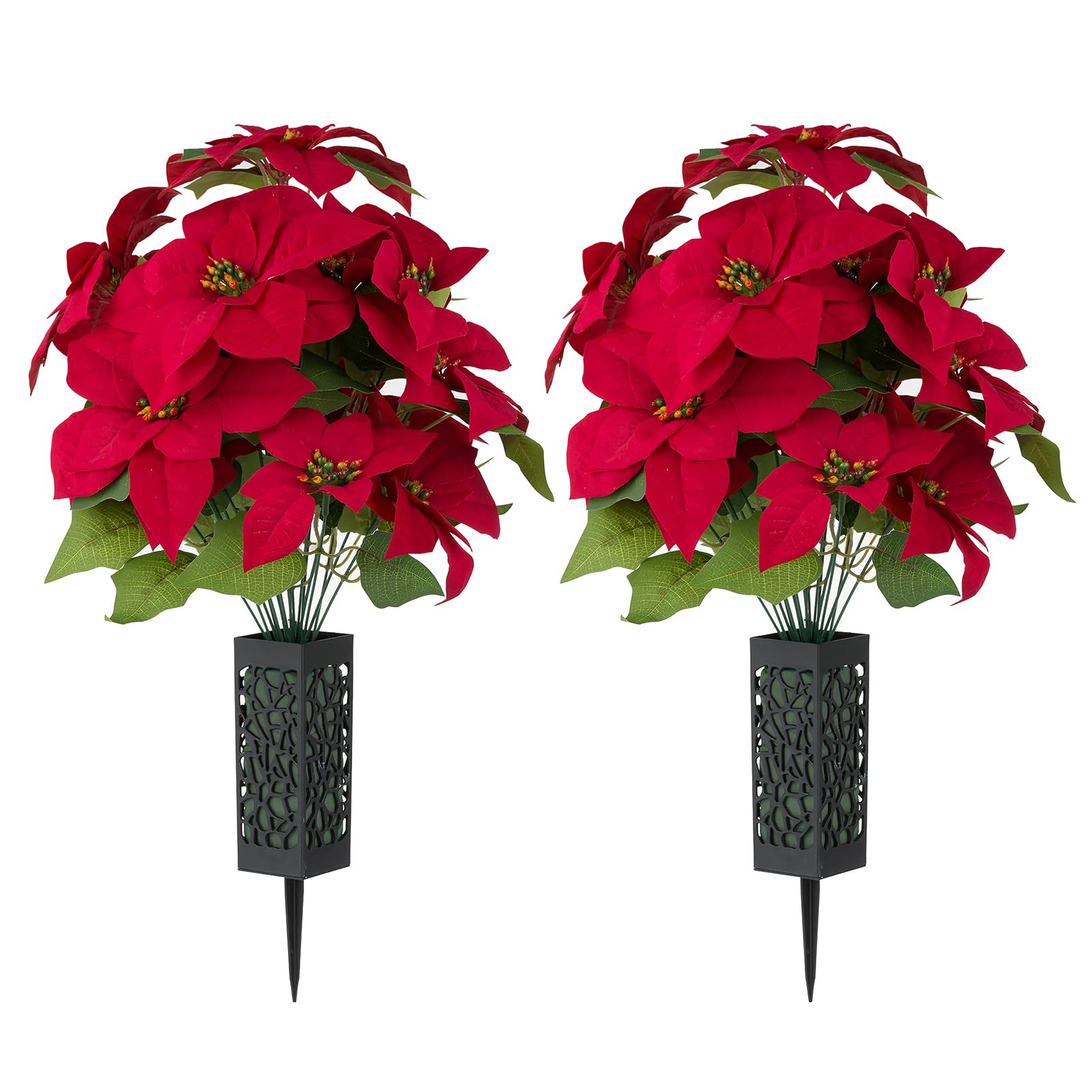 Memobloom Poinsettias Artificial Christmas Cemetery Flowers 2pcs