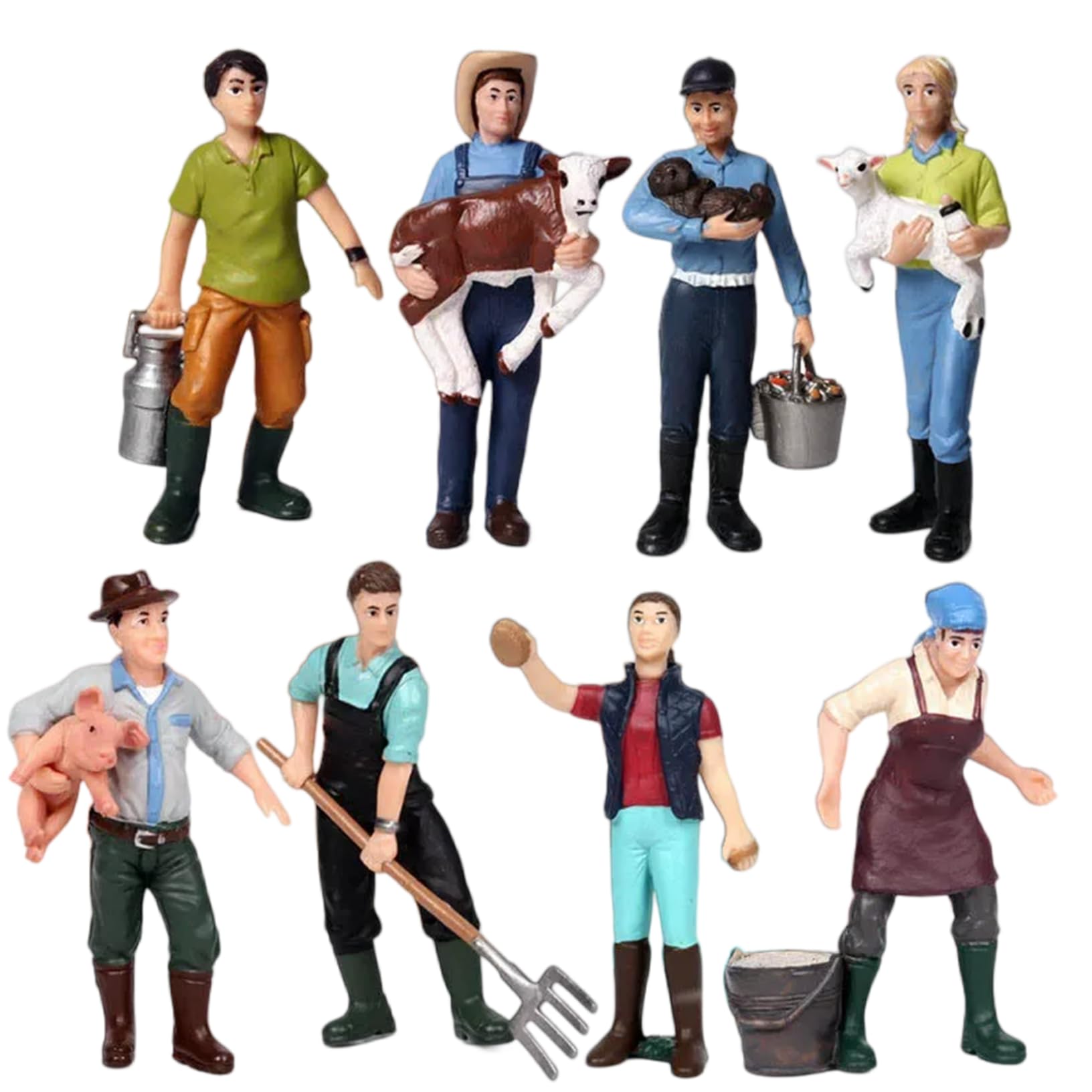 Takingup Farm Playset with 8 Farmer People Figurines Realistic DIY Farmhouse Miniature Model for Desktop Decoration Kids - Farm Playset
