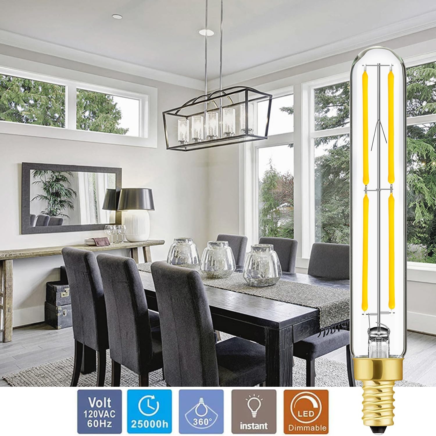 E12 Candelabra LED Bulbs 6W Dimmable E12 Light Bulb 60 Watt Daylight 4000K Small Base Clear T6 Light Bulb,Tubular Edison Candle Bulb for Chandelier Ceiling Fan Wall Sconces,600lm,6pack