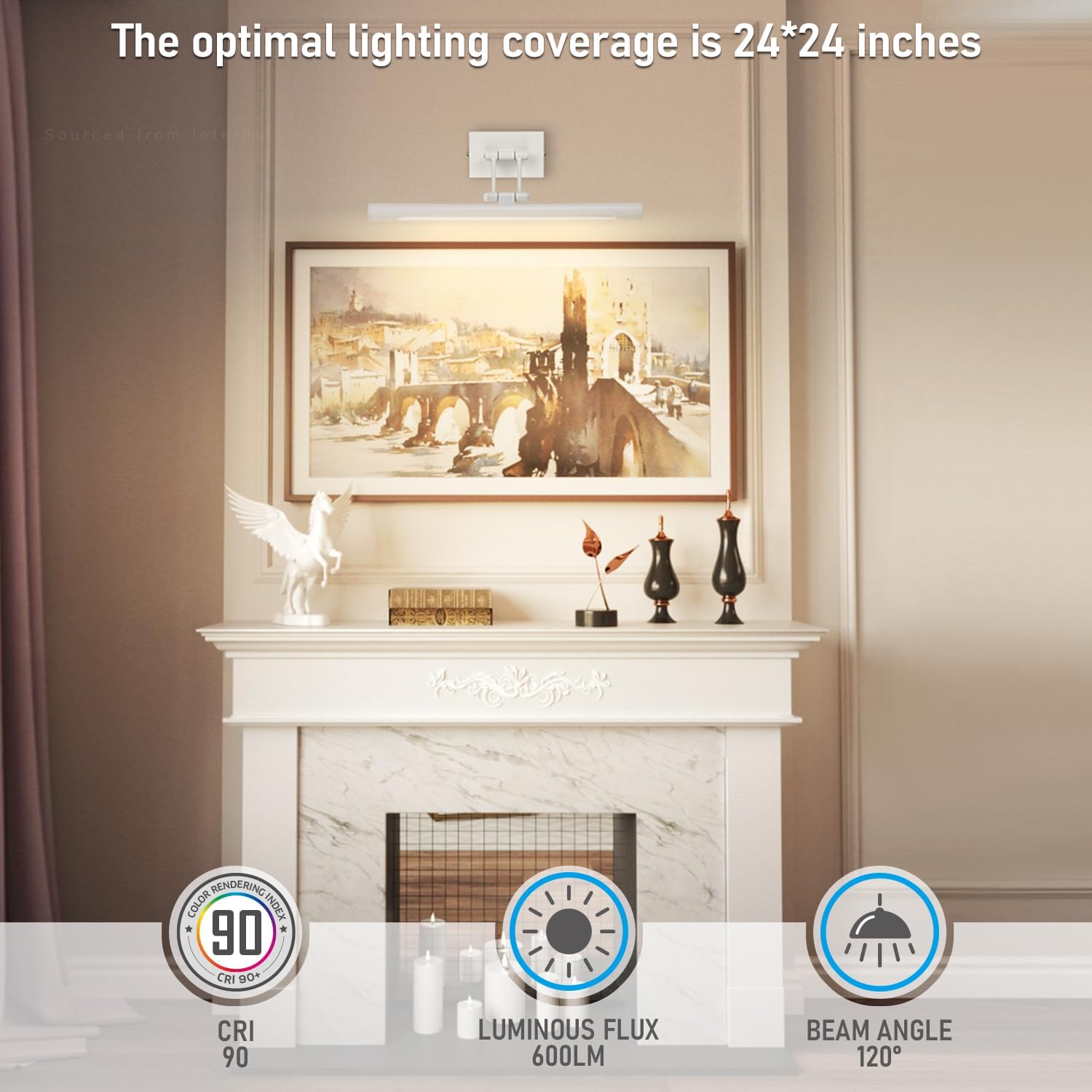 LEONLITE 3CCT Dimmable LED Picture Light, 2700K/3000K/4000K Selectable, CRI90 Swivel Full Metal Picture Frame Light for Wall Art, Painting, Artwork, Portrait, Plug-in & Hardwired, White