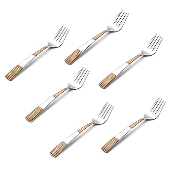 SteelManic Heavy Duty 6 Pieces Stainless Steel Dessert Fork Set Platinum Rose Gold Desert Fork (Pack of 6)