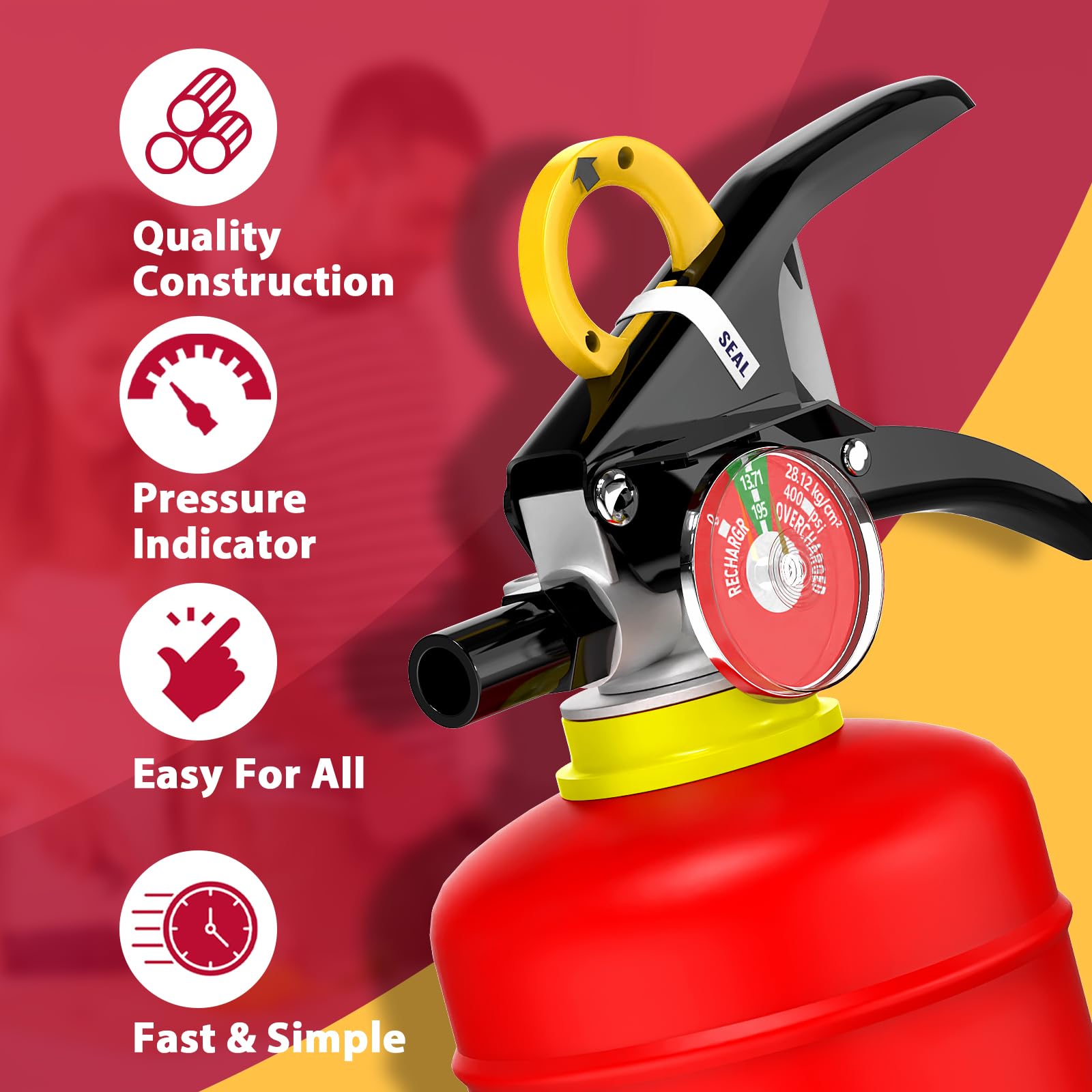 Ougist ABC Dry Powder Fire Extinguisher, 5 lb – 2-A:10-B：C Rated for Home, Office & Vehicle, Quick Release, Easy-Grip Handle, Ideal for Electrical & Grease Fires, Car Extinguisher, Model FF2KG