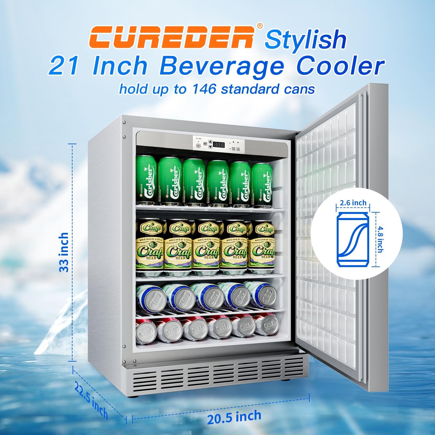 Wine Fridge Stainless Steel Beverages Fridge, 15 Inches Indoor