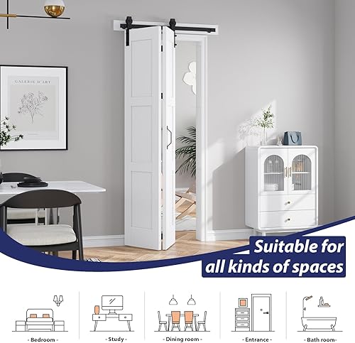 Miniatura 2 de FREDBECK Puertas plegables correderas de 32 x 84 pulgadas (doble 16 x 84) con kit de riel de hardware de 36 pulgadas incluido, MDF sólido con