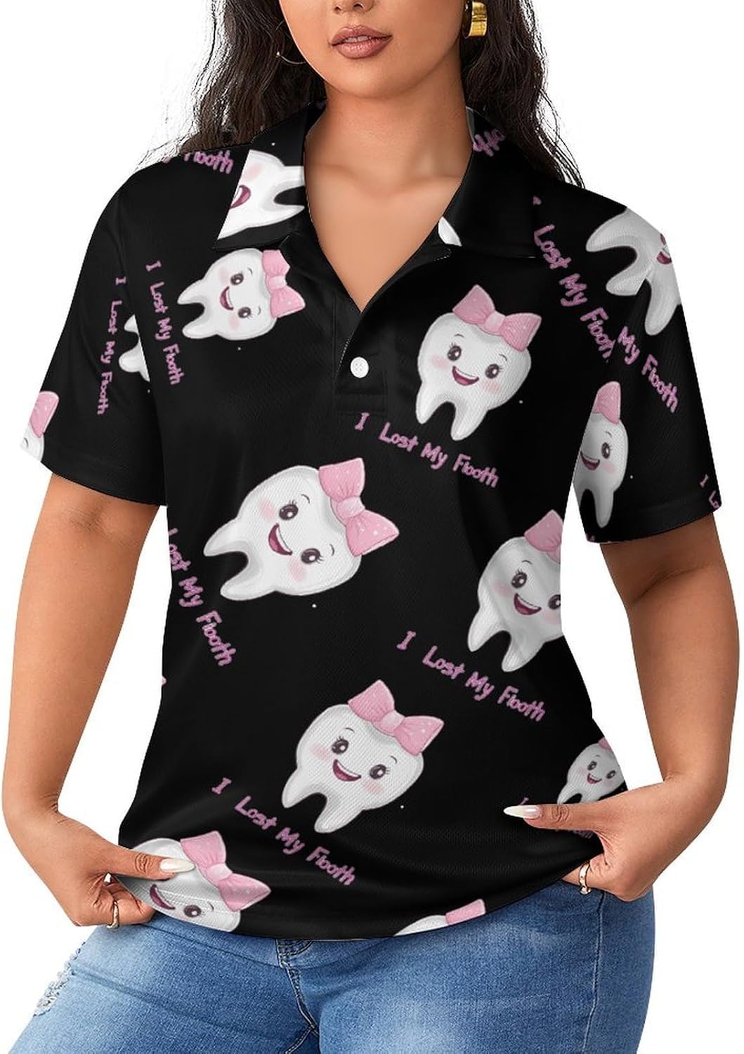 I Lost My First Tooth Womens Golf Polo Shirts Summer Short Sleeve Collared 3 Buttons T Shirt Activewear Tops