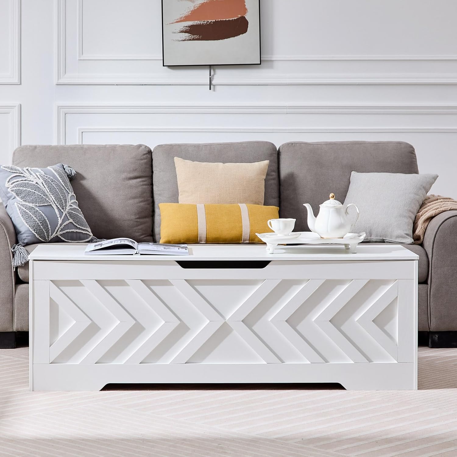 55.1” Storage Bench, Extra Large Entryway Bench with Storage,Storage Chest with 2 Safety Hinges,Blanket Storage,Shoe Storage Chest for Bedroom,Living Room,Easy Assembly. (White)