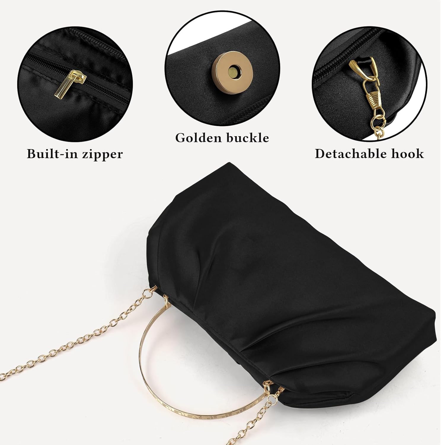 ERKOON Clutch Purse for Women Elegant Pleated Evening Bag Crossbody Shoulder Handbag Envelope Bag with 2 Detachable Chain - Image 5