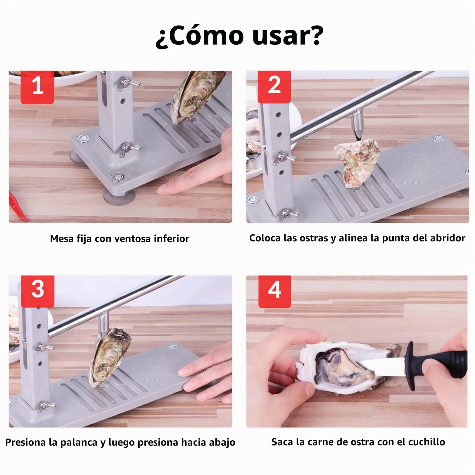 Abridor Ostras, Oyster Shucker Cuchillo para ostras Juego de herramientas Oyster Con 4 Alturas Ajustables, Acero Inoxidable, con Guantes&Base Antideslizantes Herramienta para Mariscos Almejas