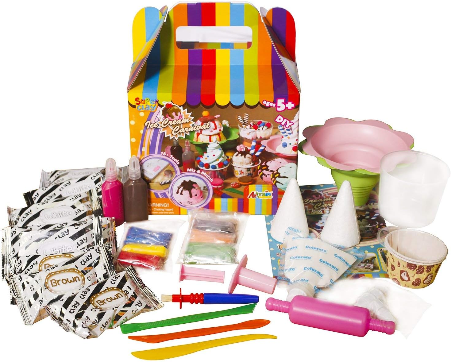 Clay Dough Toys, Ice Cream Modeling Clay Box Set, with 14 pack clay & 22 pcs of Tools, complies with the ASTM D-4236 toys safety standard, for 5+ children