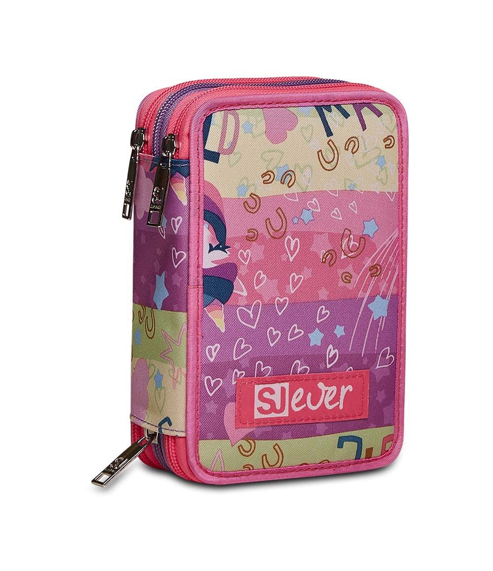 SJ Gang 3 Zip Pencil Case - Rayly Girl, Pink - Pencil Case 3 Compartments for Girls, School Pen Holder with Pens, Pencils and Colours, School Accessories, School Accessories, Pink, Taglia Unica,