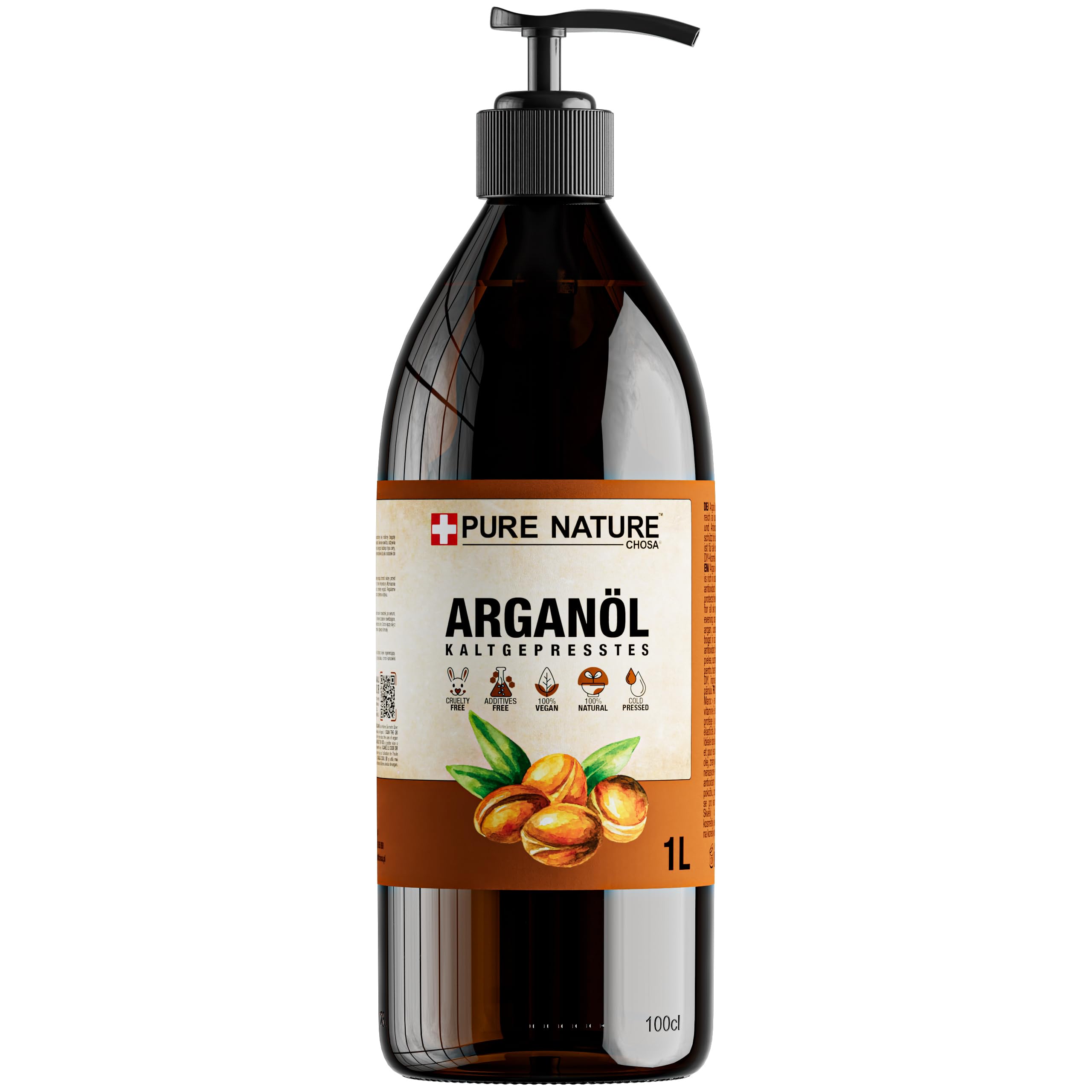 PURE CHEMICAL - Bio Argan öl 1L+Spender - Körperöl - Haaröl - Arganöl - 100% Rein - Natürlich - Kaltgepresst - Gesicht - Bart - Nägel - Vegan - Argan Oil - Hautpflege - Massageöl - Pflegeöl