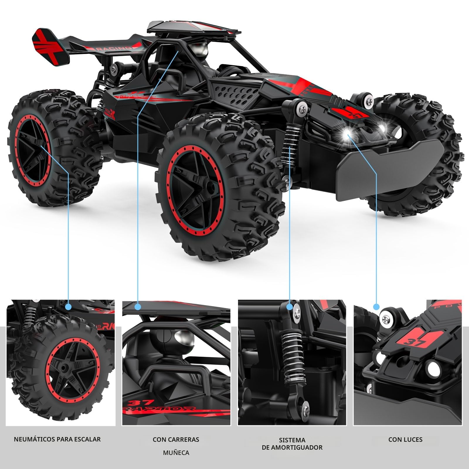 ACAMMZAR Coche Teledirigido para Niños, 1:18 20+KM/H Off Road Monster RC Truck, Control Remoto RC Coche para Años y Adultos, Rojo