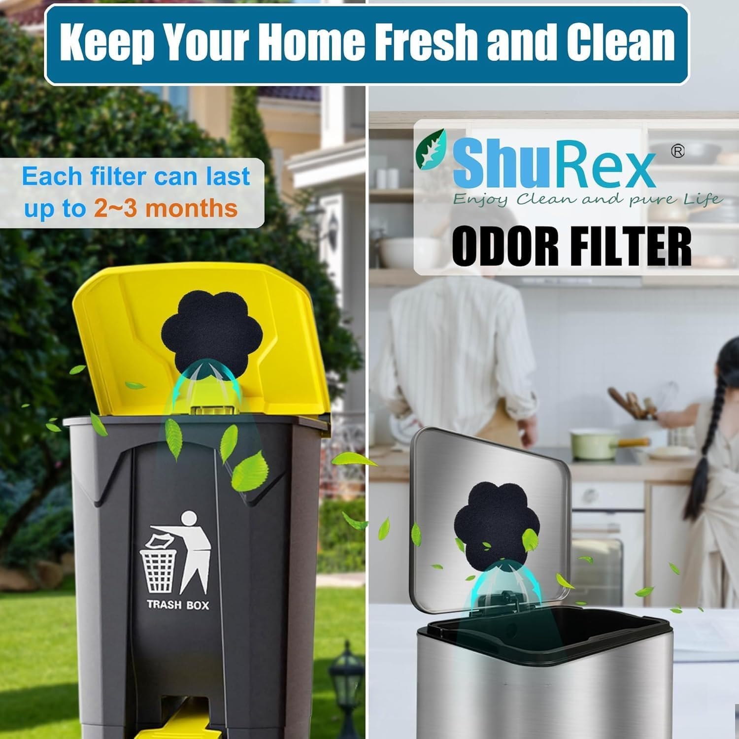 50 Pack Trash Can Deodorizer Charcoal Filters – Stick-On Activated Carbon Odor Pads for Kitchen Garbage Cans, Compost Bins, Diaper Pails (Thickness 5 mm / 0.2 in)