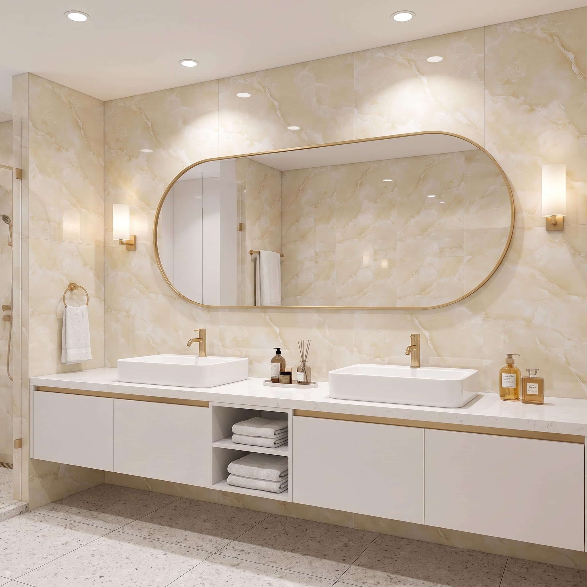 10 azulejos adhesivos para cocina, mármol, 60 x 30 cm, aspecto de mármol autoadhesivo, diseño de piedra amarilla, 20 unidades