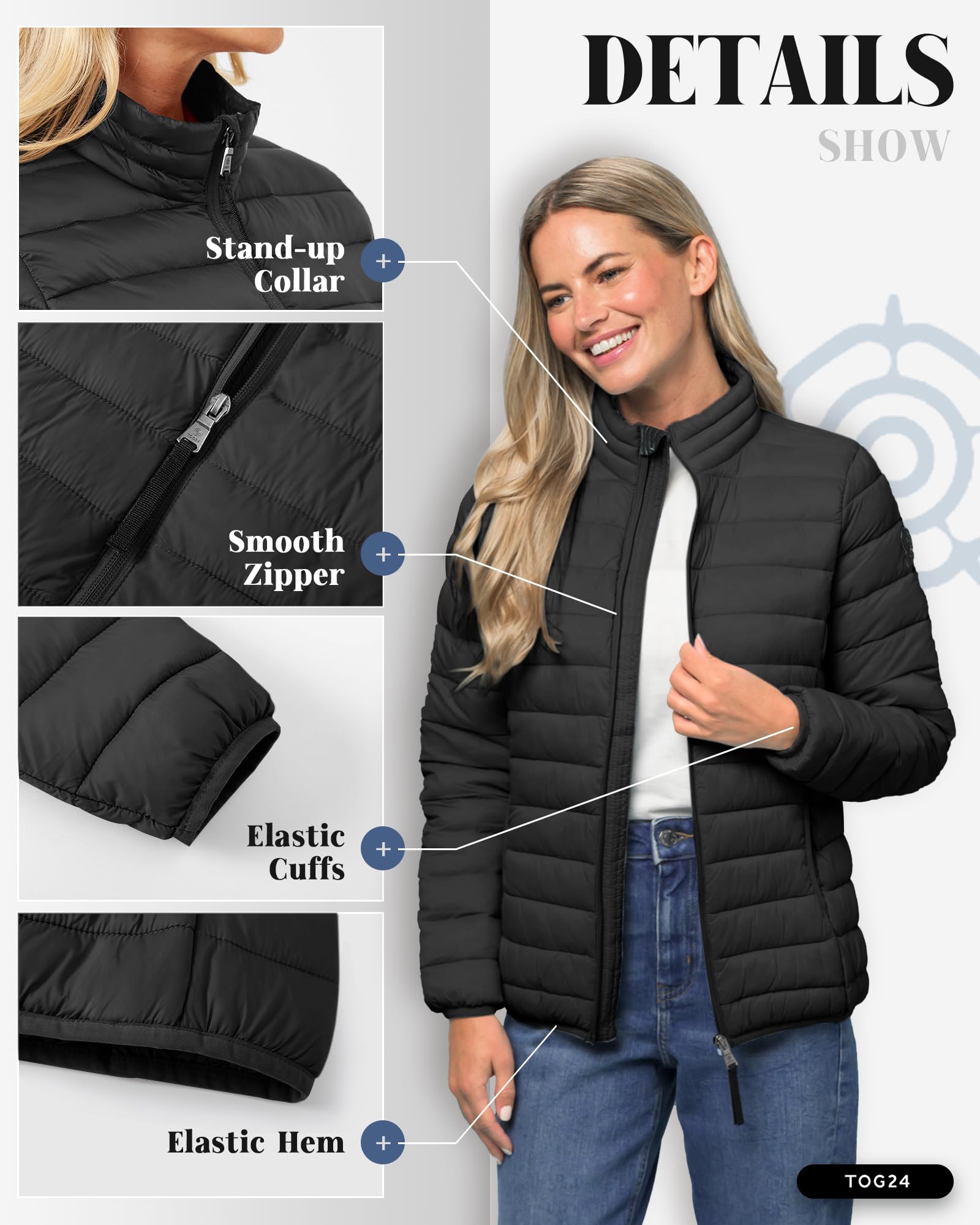 TOG24 Gibson - Piumino da donna, leggero, trapuntato, caldo, invernale, imbottito, per attività all'aperto, viaggi, escursioni, Nero , 44