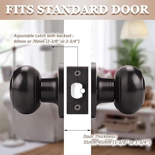 Miniatura 10 de Probrico Paquete de 8 pomos redondos para puerta de paso (perillas sin bloqueo), pomos de puerta sin llave, cerradura de puerta interiorexterior,