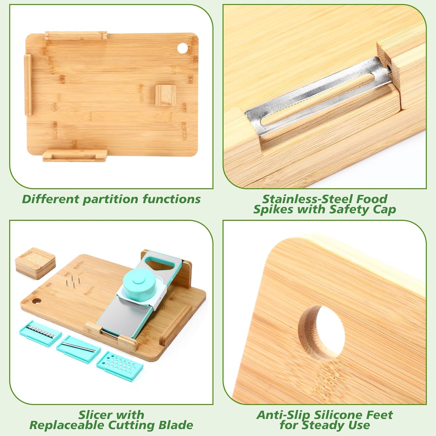 One-handed Cutting Board Non-slip Adaptive One Handed Equipment with Bread Stop Steel Spikes and 6 Interchangeable Blades Adaptive Kitchen Chopping Board Ideal Gift for Seniors Disabled Stroke