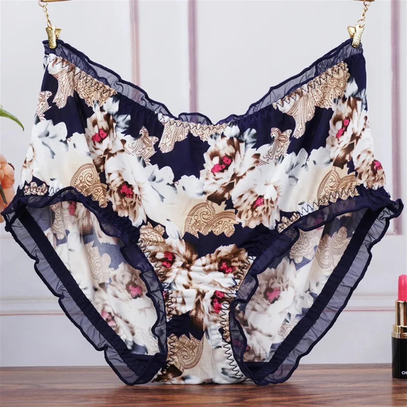 Majtki po kolana 3 szt./partia duży rozmiar średni stan damskie majtki moda nadruk majtki bielizna damska seksowna koronka falbany bezszwowe elastyczne majtki bielizna(H 1pc,XXX-Large)