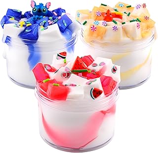 Upgrade Galaxy Slime Kit 3 Pack, Non-Stick Scented Milky Stretchy Jelly Slime with Watermelon Charms, Cream Slime for Girls Boys, Water Slime for Party Favors Class Prizes Stress Relief Toys