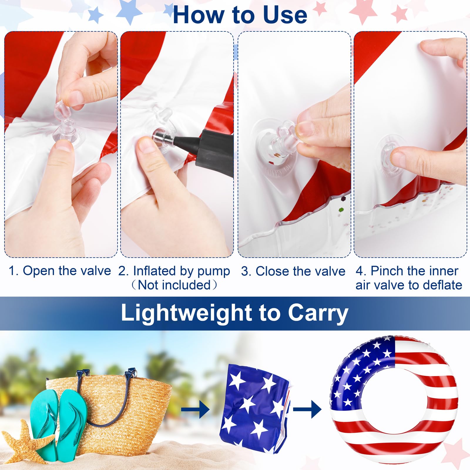 Snapklik.com : Elcoho 4 Pack Inflatable USA Pool Float Tube USA Flag ...