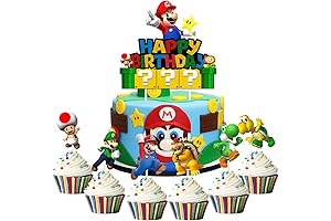7pcs Acrylic Super Mario Happy Birthday Cake Topper Decorations
